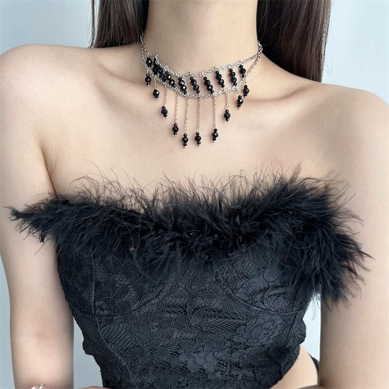 Gothic Tassel Cross Pendant Crystal Exaggerated Vintage Necklace Halloween