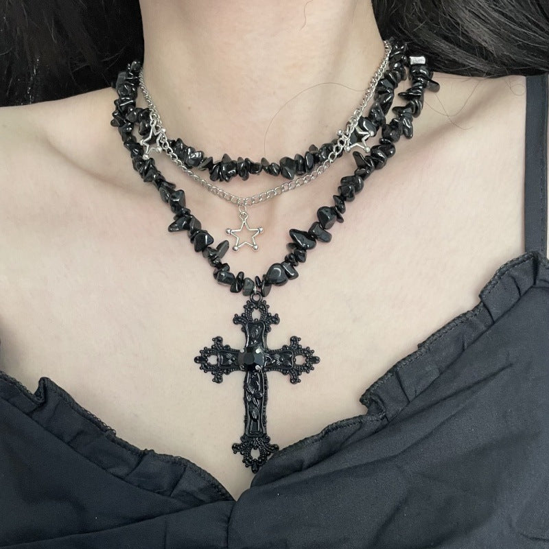 Sweet Cool Diamond Cross Star Double Layer Hip-Hop Fashion Necklace Halloween Main image
