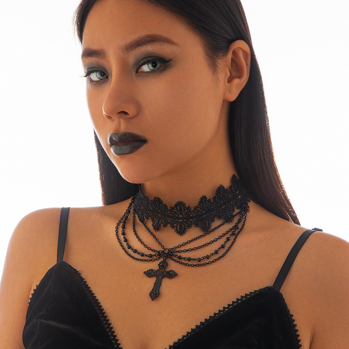 Punk Beaded Tassel Halloween Party Handmade Gemstone Choker Necklace Secondary image
