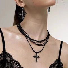 Retro Cross Layered Beaded Sweet Cool Punk Necklace Halloween