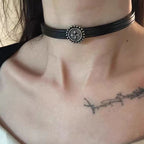 Vintage Distressed Black Leather Choker Necklace Black Halloween