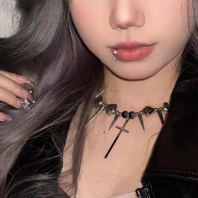 Cross Rivet Exaggerated Punk Y2K Necklace Secondary image