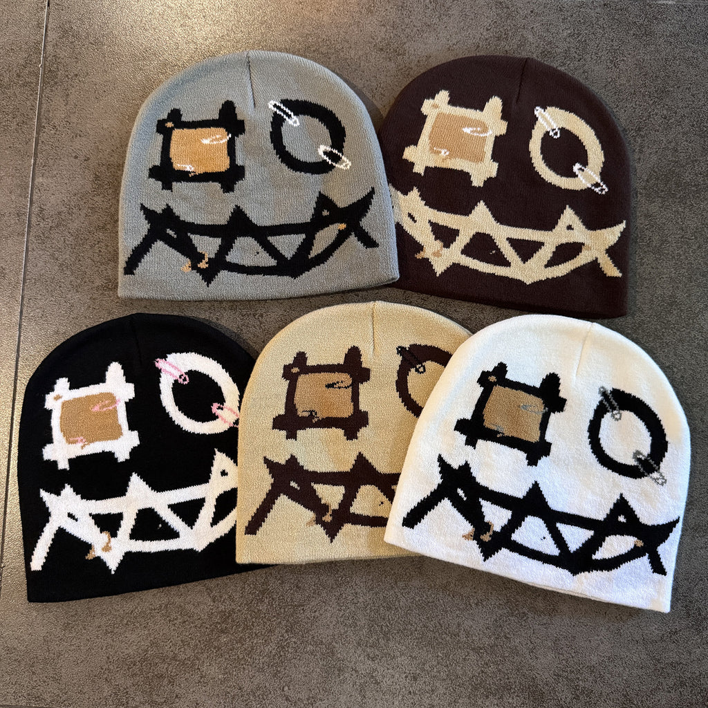 Pin Decor Devil Face Knit Hat