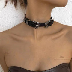 Vintage Metal Leather Y2K Punk Cool Gender-Neutral Choker Necklace Black Halloween