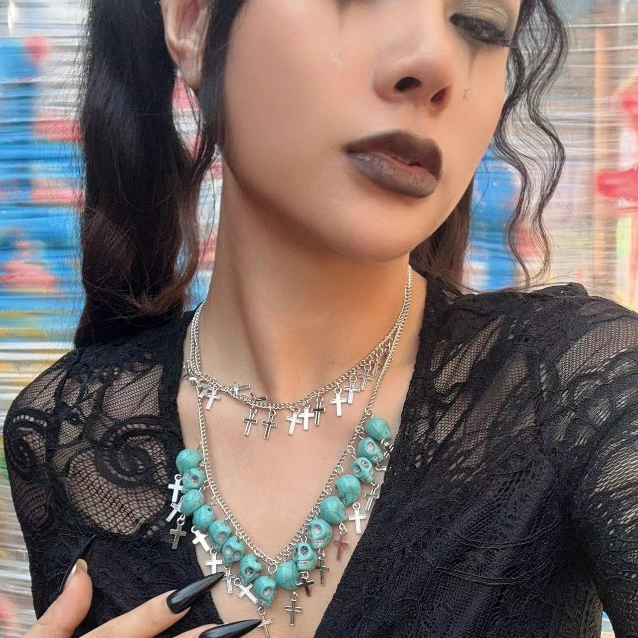 Halloween Cross Tassel Skull Fashion Punk Exaggerated Layered Necklace Main image