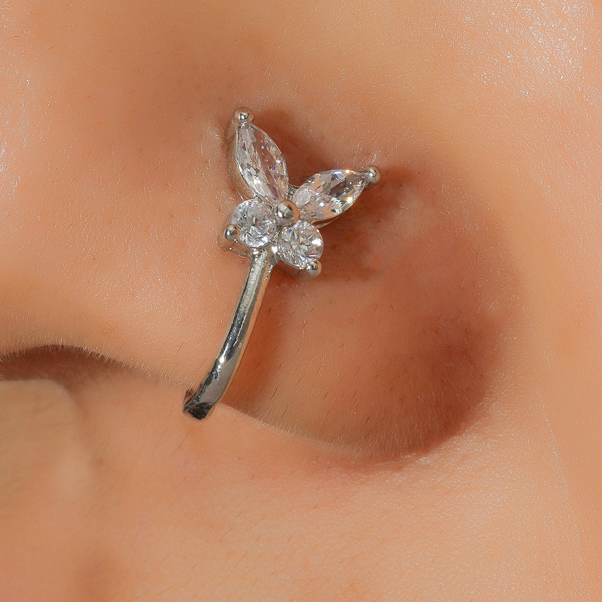 Vintage Zircon Butterfly U-Shape Nose Studs Secondary image