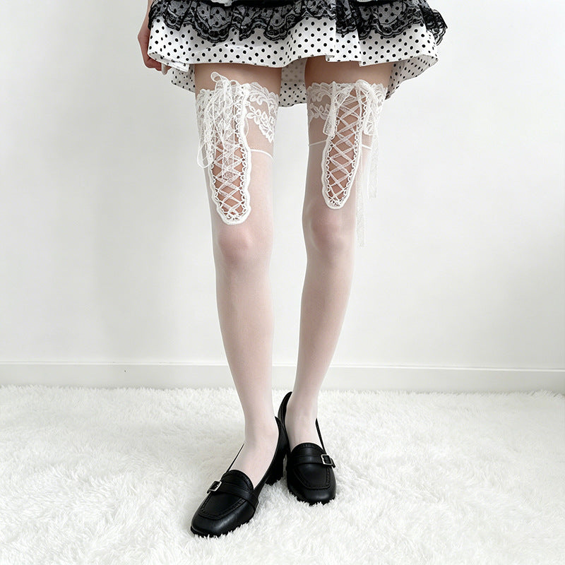 Lace Up Thigh High Socks