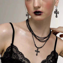 Retro Cross Layered Beaded Sweet Cool Punk Necklace Halloween