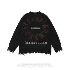 Raw-Edge Crewneck Loose-Fit Knit Sweater