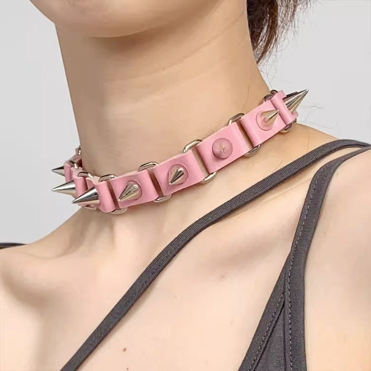 Punk Gothic Rivet Choker Leather Necklace Halloween