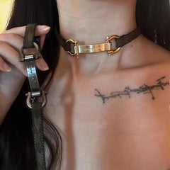 Trendy Punk Heavy Y2K Metal Leather Choker Necklace Halloween