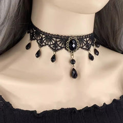 Gothic Retro Black Lace Tassel Collar Choker Necklace Halloween