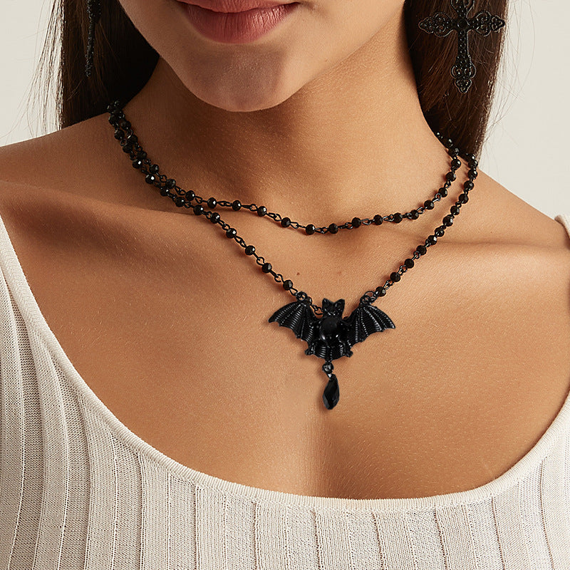 Halloween Gift Retro Black Bat Pendant Necklace Main image