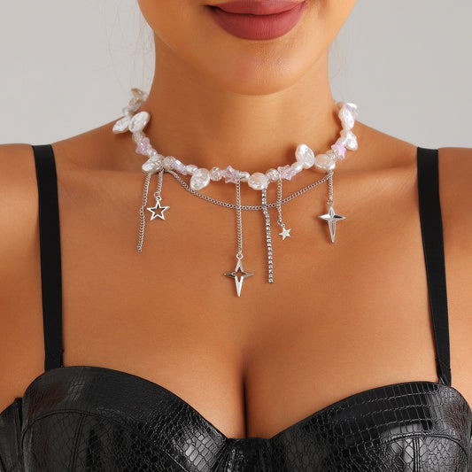 Cool Style Cross Star Diamond Necklace Halloween