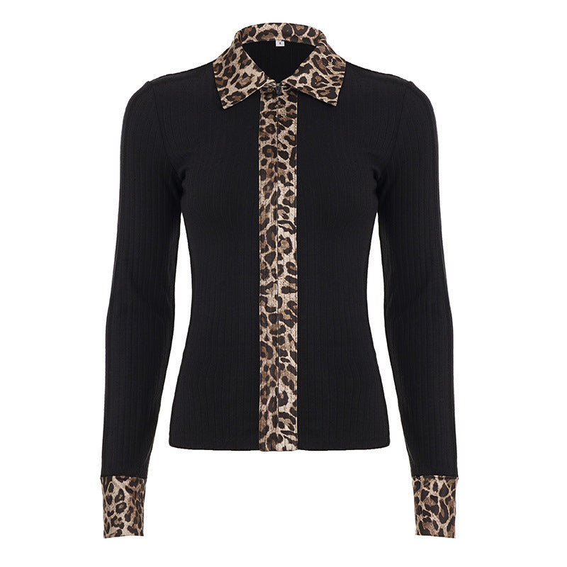 Leopard Trim Ribbed Zip Cardigans
