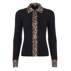 Leopard Trim Ribbed Zip Cardigans