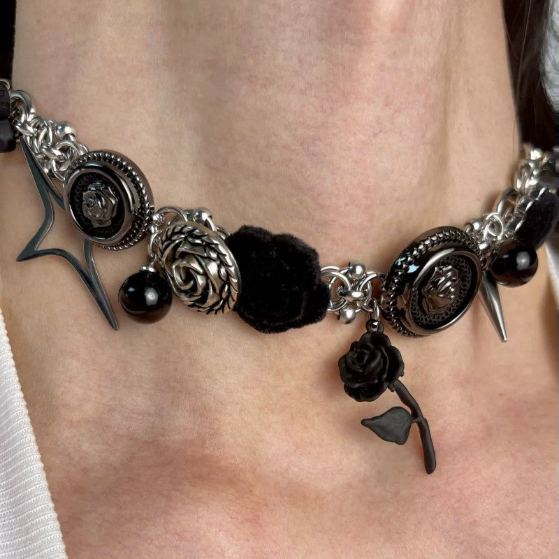 Thorn Rose Punk Velvet Button Unique Heavy Work Necklace Halloween Main image