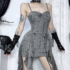 Edgy Distressed Asymmetrical Streetwear Crop Top
