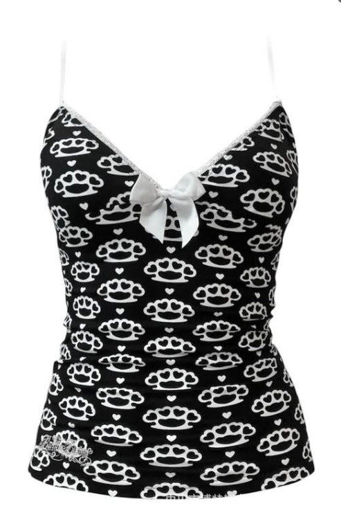 Skull Print Bow Detail Tank Top