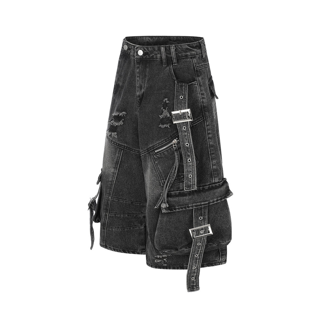 Multi-Pocket Denim Bermuda Shorts