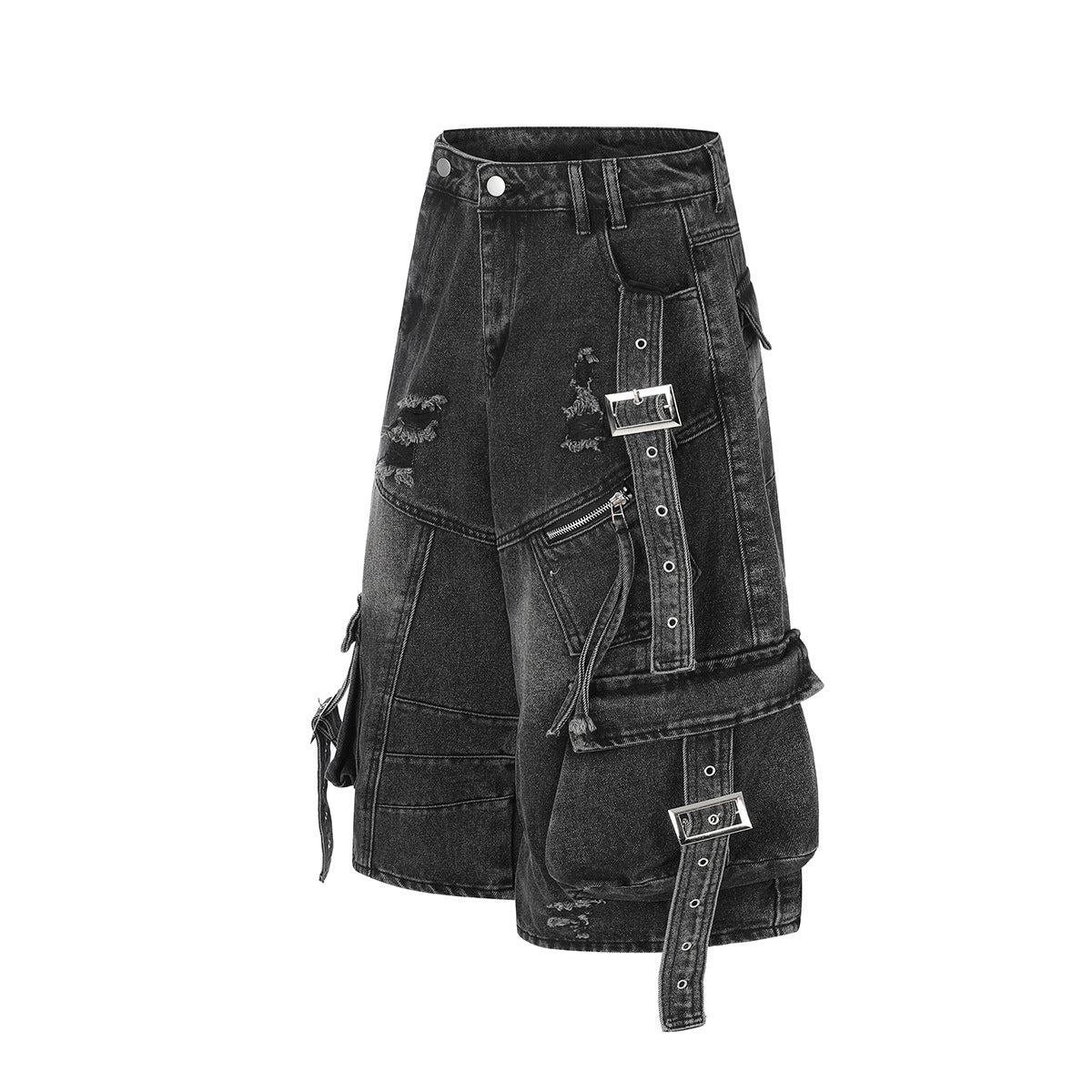 Multi-Pocket Denim Bermuda Shorts