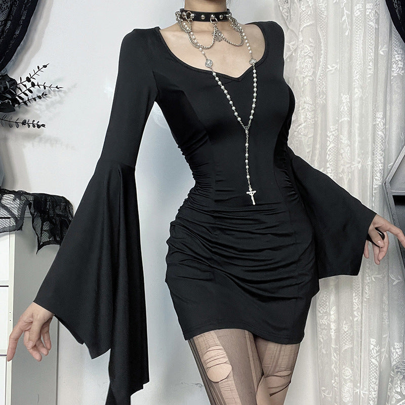 Gothic Dark Slim-Fit Bat Sleeve Short Crop Top