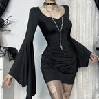 Gothic Dark Slim-Fit Bat Sleeve Short Crop Top