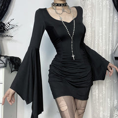 Gothic Dark Slim-Fit Bat Sleeve Short Crop Top