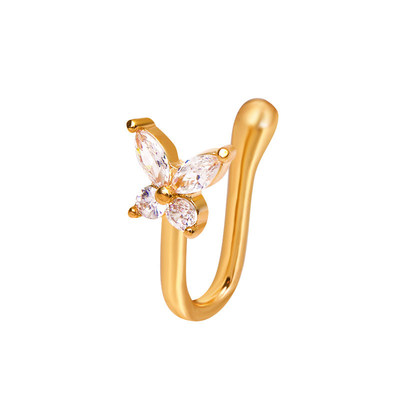 Vintage Zircon Butterfly U-Shape Nose Studs
