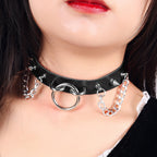 Personality O-Ring Rivet Chain Punk Leather Gothic Necklace Halloween