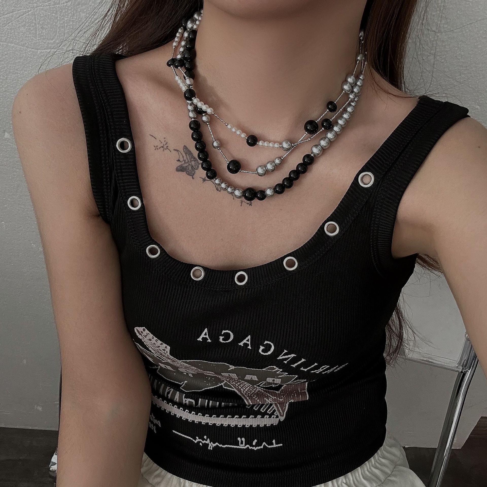 Long Pearl Layered Choker Necklace Halloween Main image