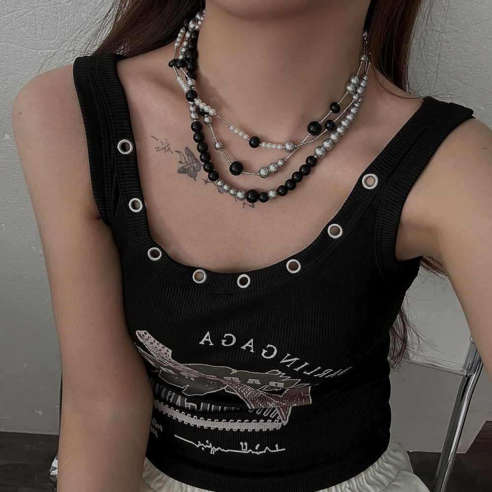 Long Pearl Layered Choker Necklace Halloween
