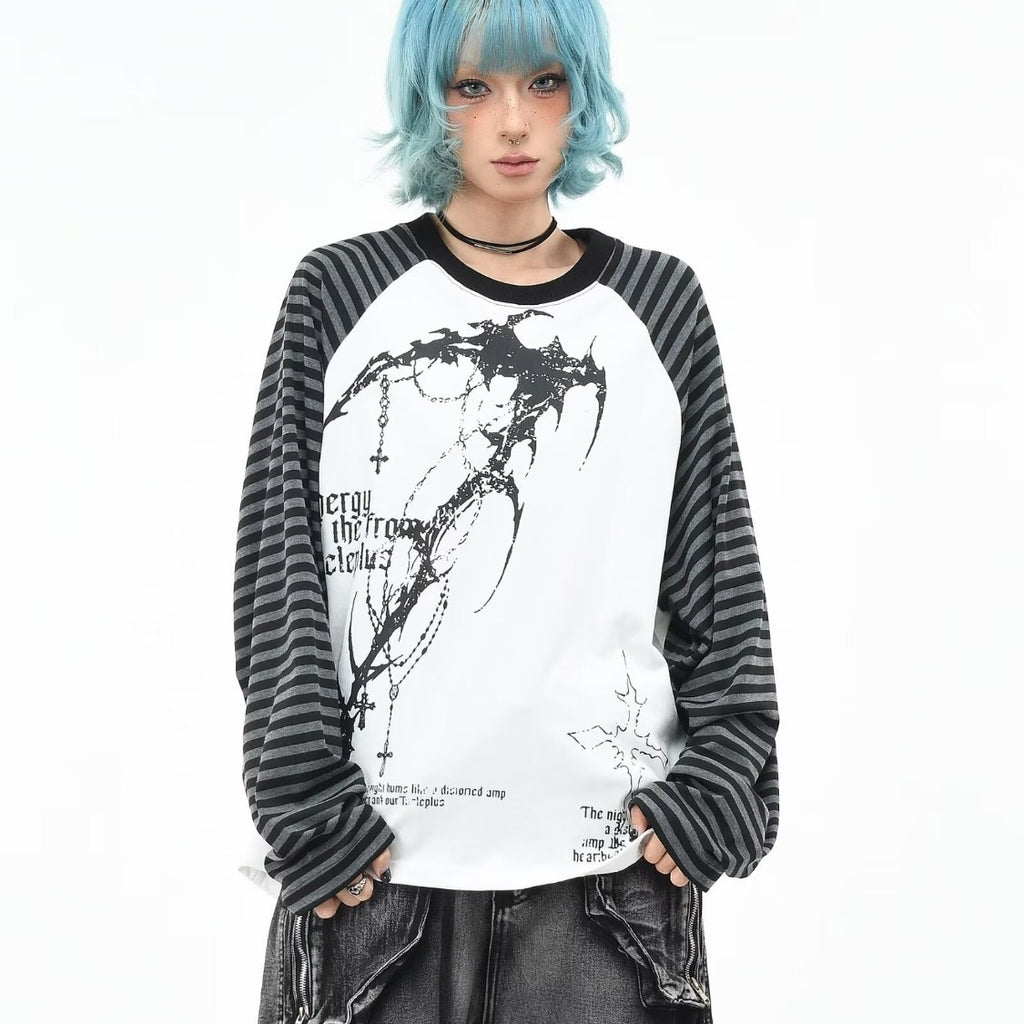 Graphic Striped Sleeve Long Sleeve Top