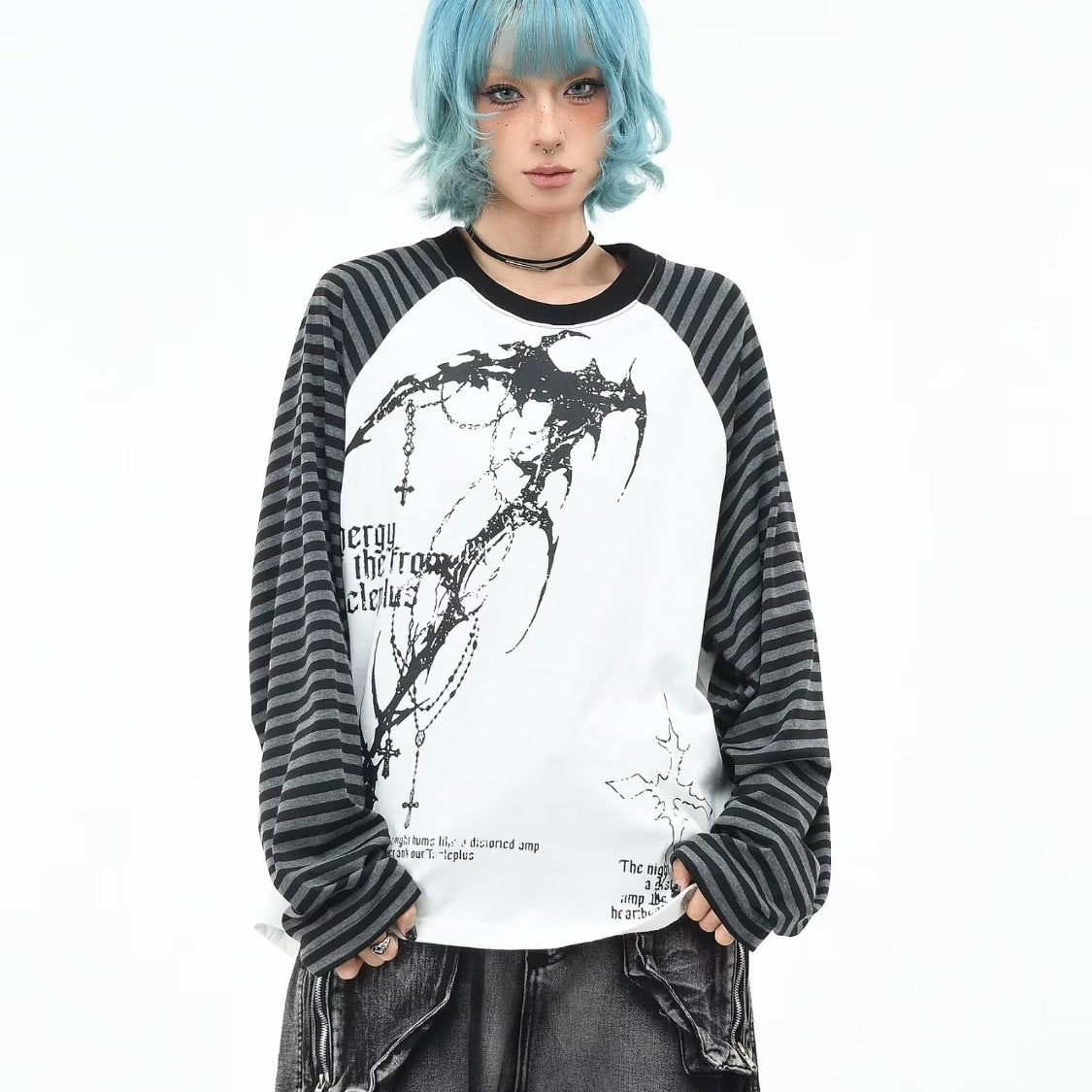 Graphic Striped Sleeve Long Sleeve Top