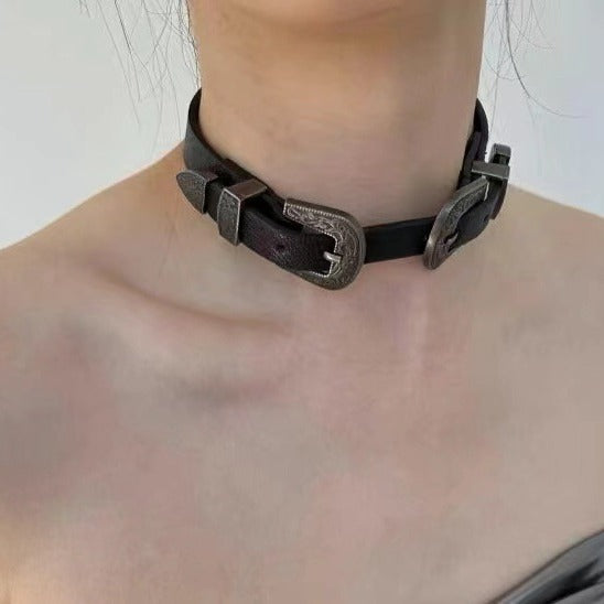 Vintage Metal Leather Y2K Punk Cool Gender-neutral Choker Necklace Secondary image