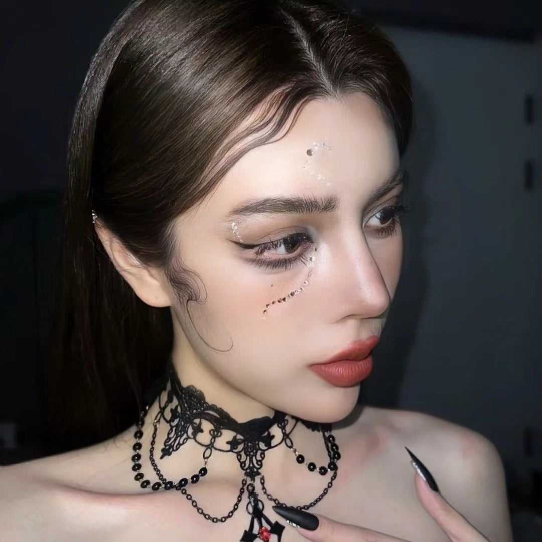 Dark Lolita Gothic Lace Pearl Cross Halloween Necklace Secondary image