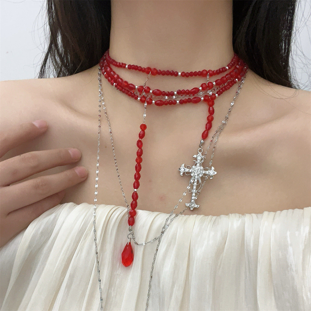 Vampire Gothic Punk Tassel Blood Drop Water Cool Necklace Halloween Main image