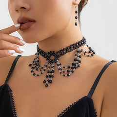 Gothic Beaded Woven Crystal Choker Necklace Halloween