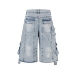 Multi-Pocket Denim Bermuda Shorts
