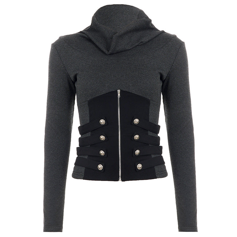 itted Ribbed Zip Detail Crop Top
