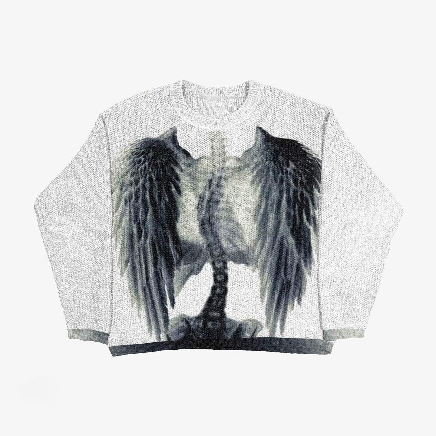 Grunge Cross Printed Crewneck Loose-Fit Knit Sweater Secondary image