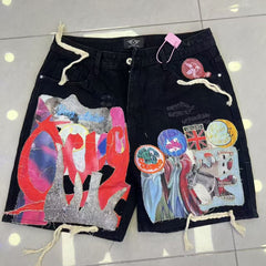 Patchwork Print Trendy Must-Have Denim Shorts