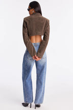 Suede Effect Cropped Zip Jackets