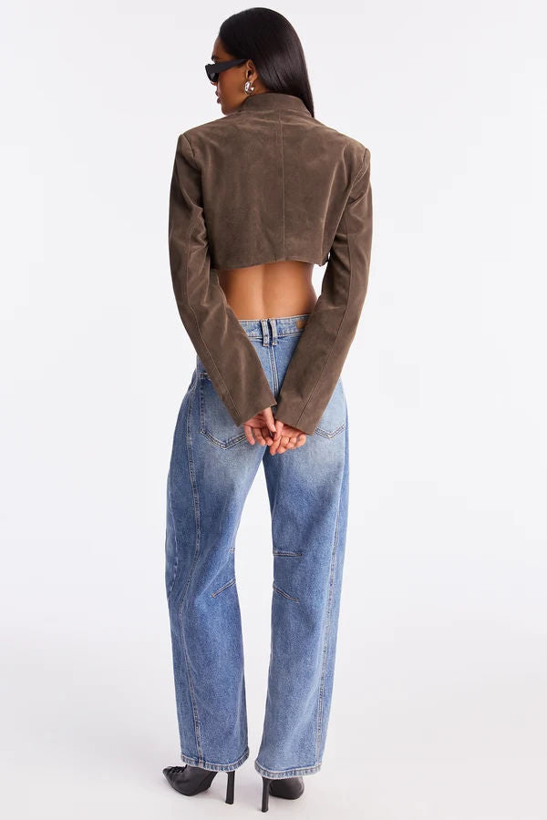 Suede Effect Cropped Zip Jackets