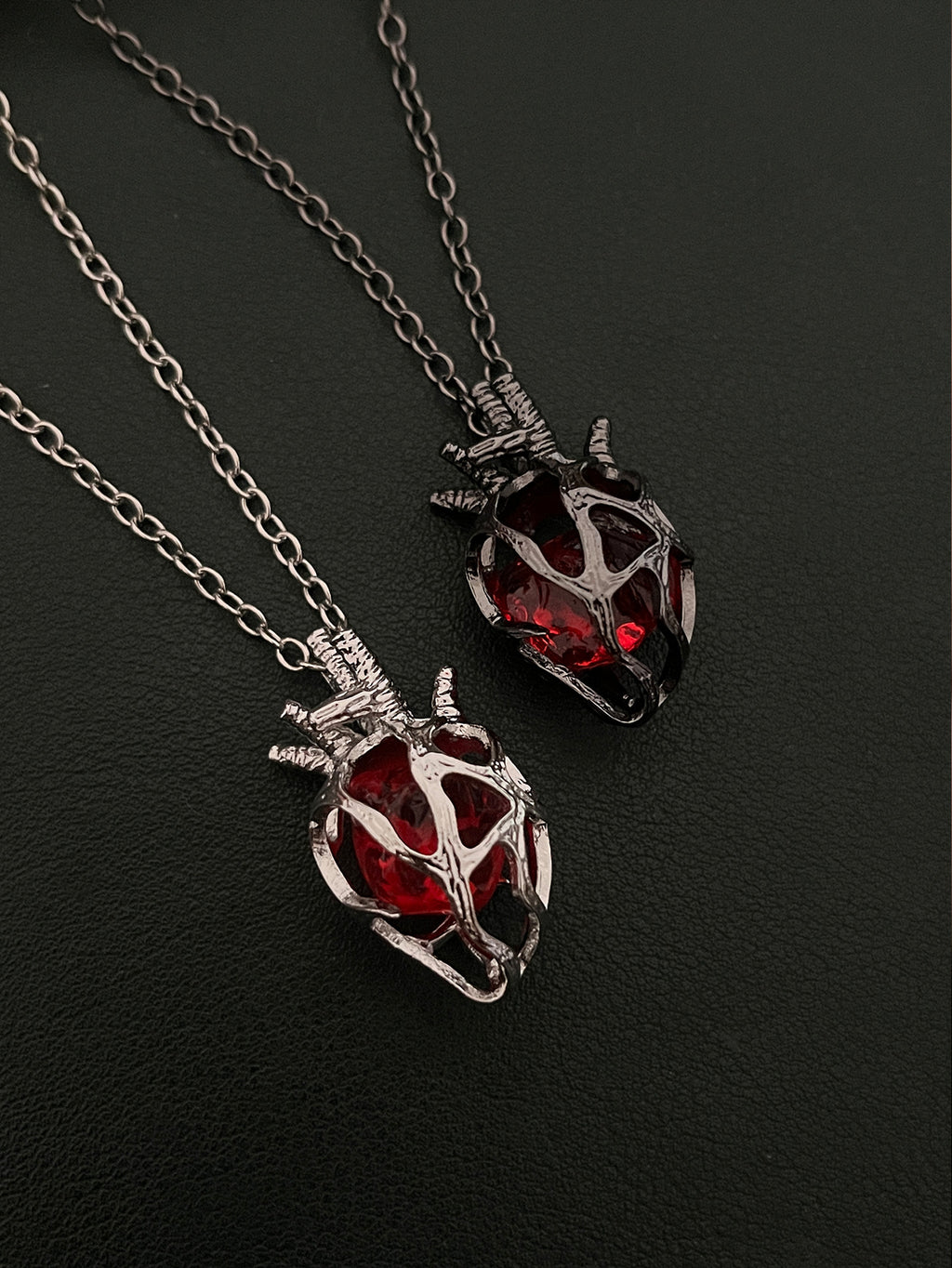 Gothic Hollow Heart Glass Pendant Necklace