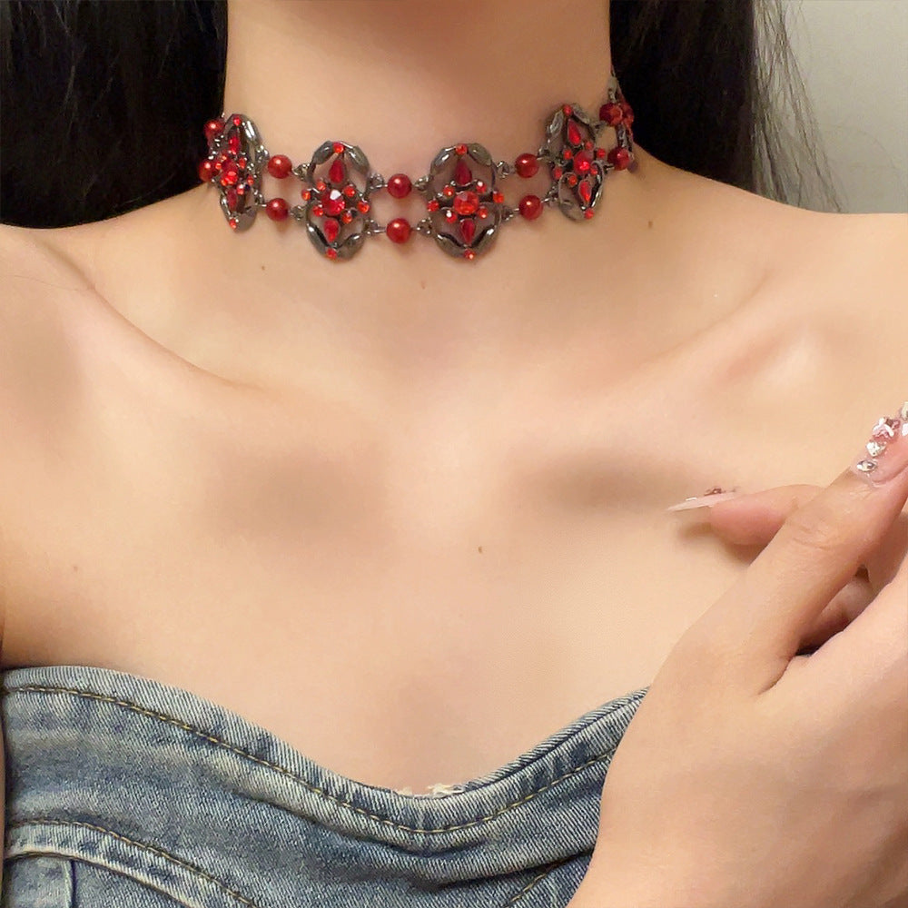 Dark Gothic Red Zircon Hot Girl Vintage Unique Necklace Halloween