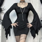 Gothic Dark Slim-Fit Bat Sleeve Short Crop Top