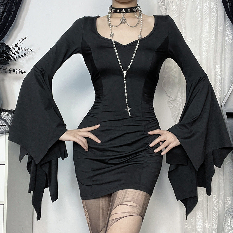 Gothic Dark Slim-Fit Bat Sleeve Short Crop Top