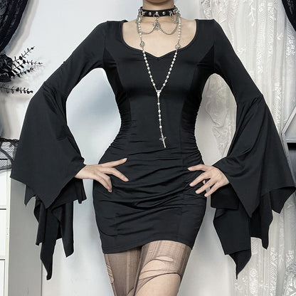 Gothic Dark Slim-Fit Bat Sleeve Short Crop Top