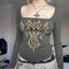 Cross Print Gothic Slim Long Sleeve Knit Top